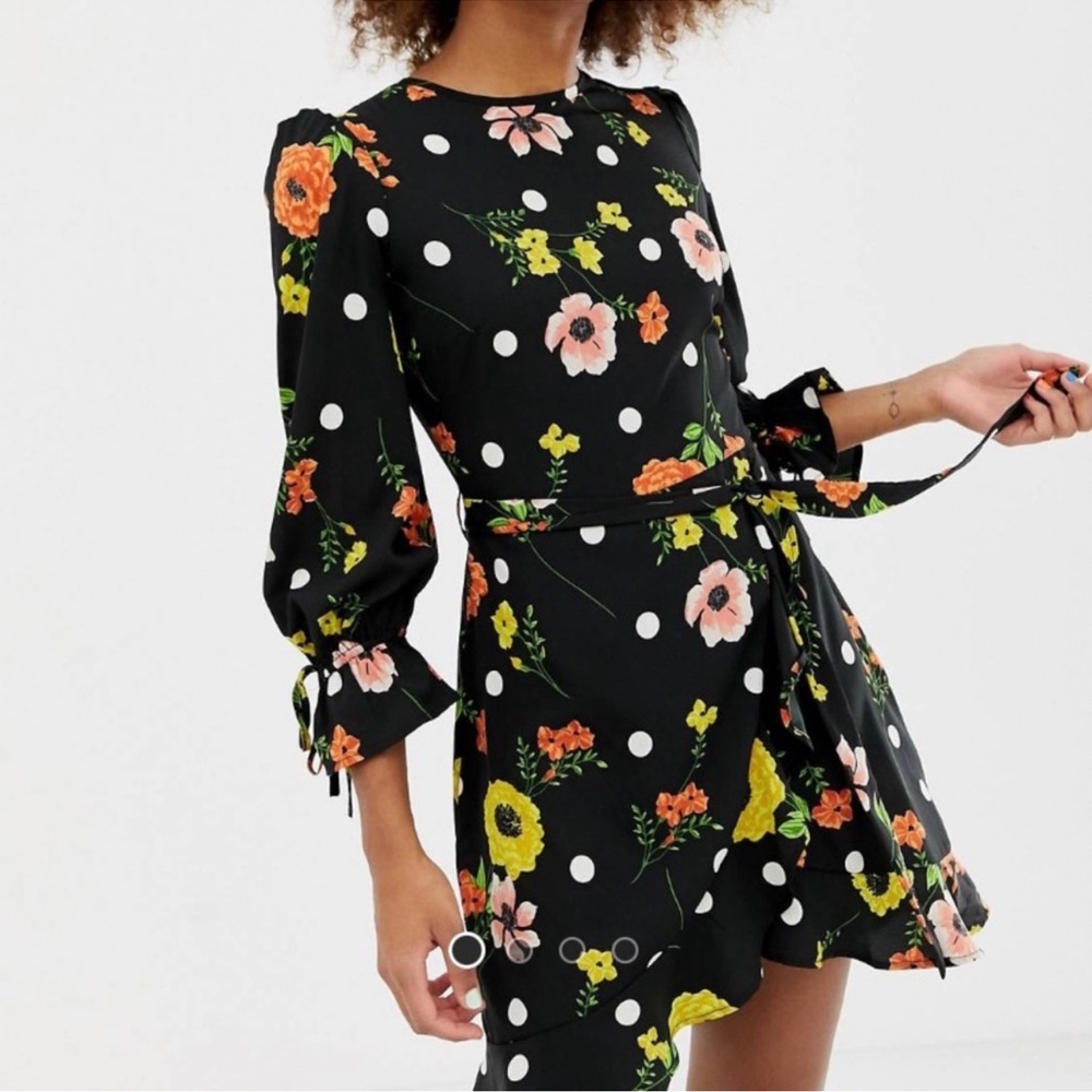 ASOS Black Polka Dot and Floral Print Dress